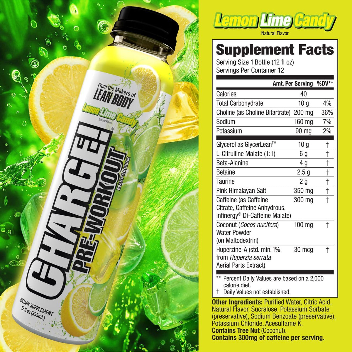 LABRADA Charge Pre Workout Watermelon Candy RTD Drink – Pump, Energy, Endurance Formula with 10g Glycerol, 6g L-Citrulline Malate, 4g Beta Alanine, 300mg Caffeine, + Total Hydration, 12 Servings
