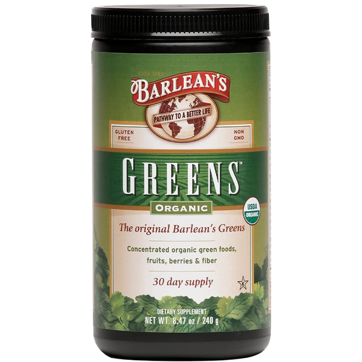 Barlean's Chocolate Greens Powder, Superfood Drink Mix, Vegan, 9.52oz