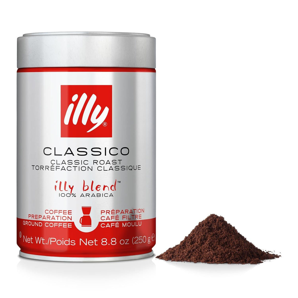 illy Ground Espresso Coffee, Classico Medium Roast, 8.8 oz