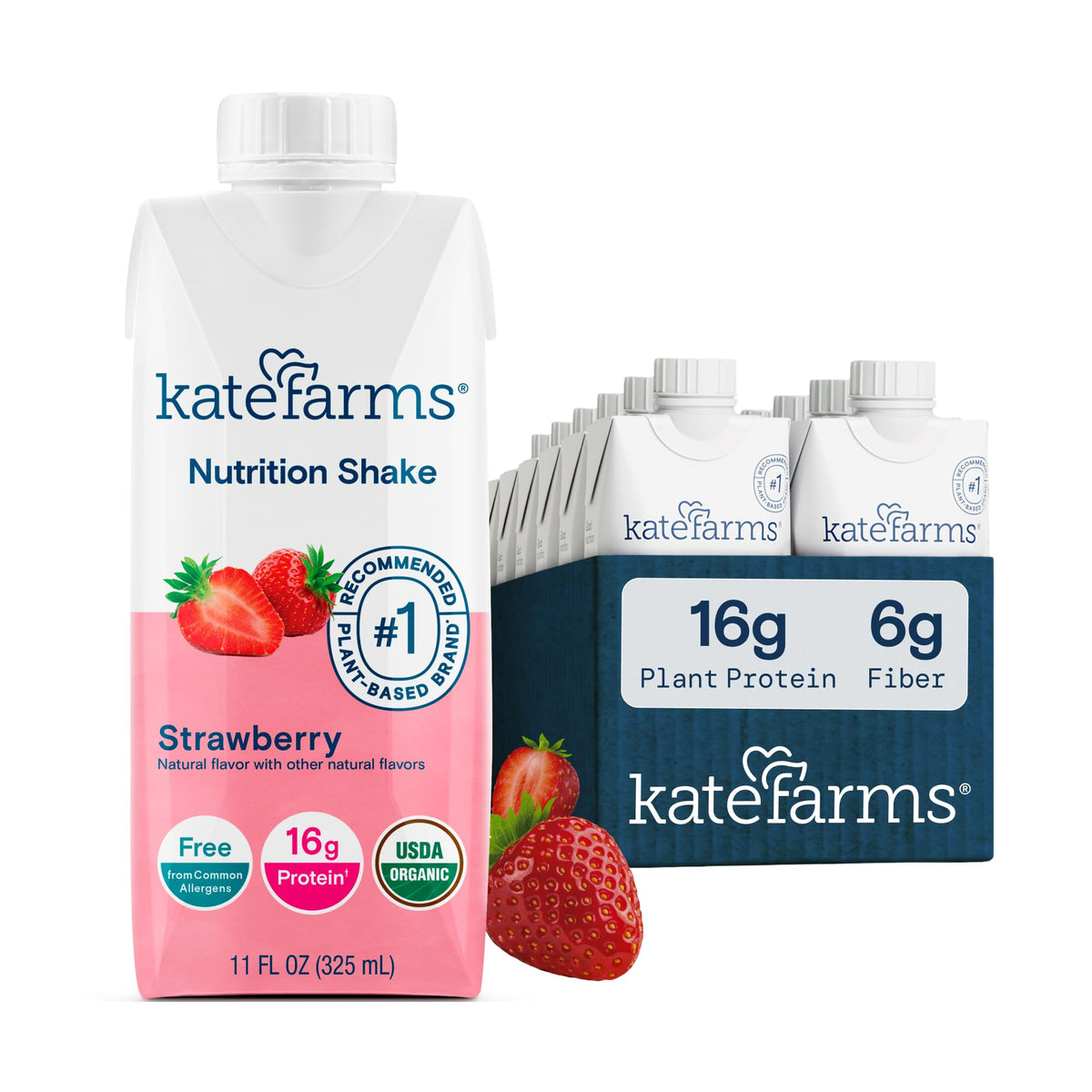 KATE FARMS Organic Nutrition Shake, Chocolate, 16g Protein, 12 Pack