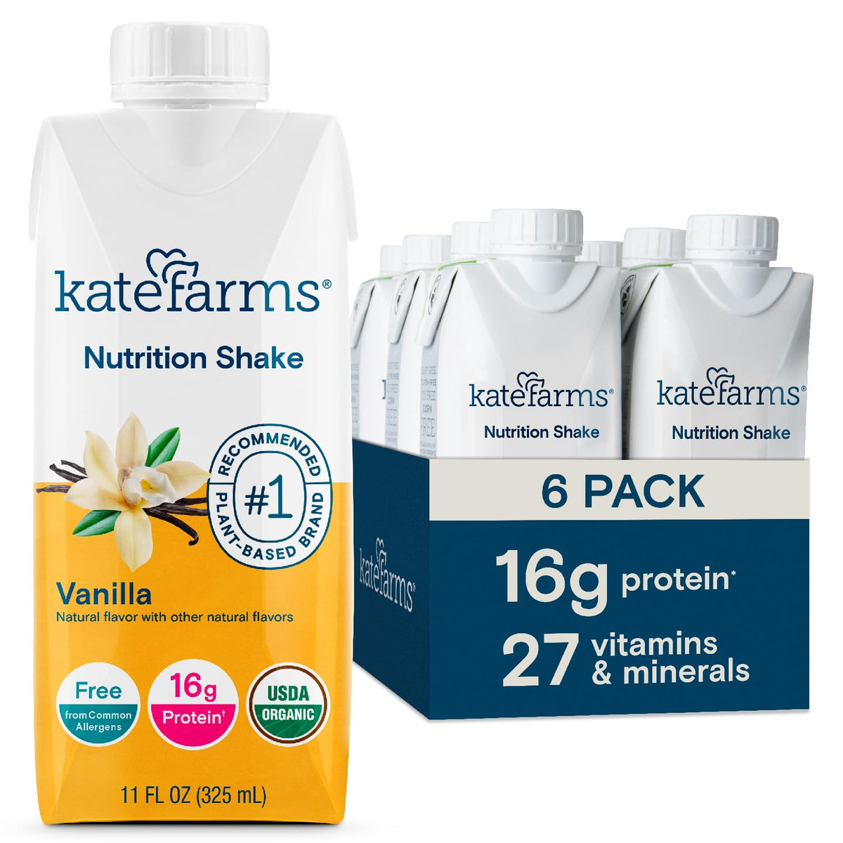 KATE FARMS Organic Nutrition Shake, Chocolate, 16g Protein, 12 Pack