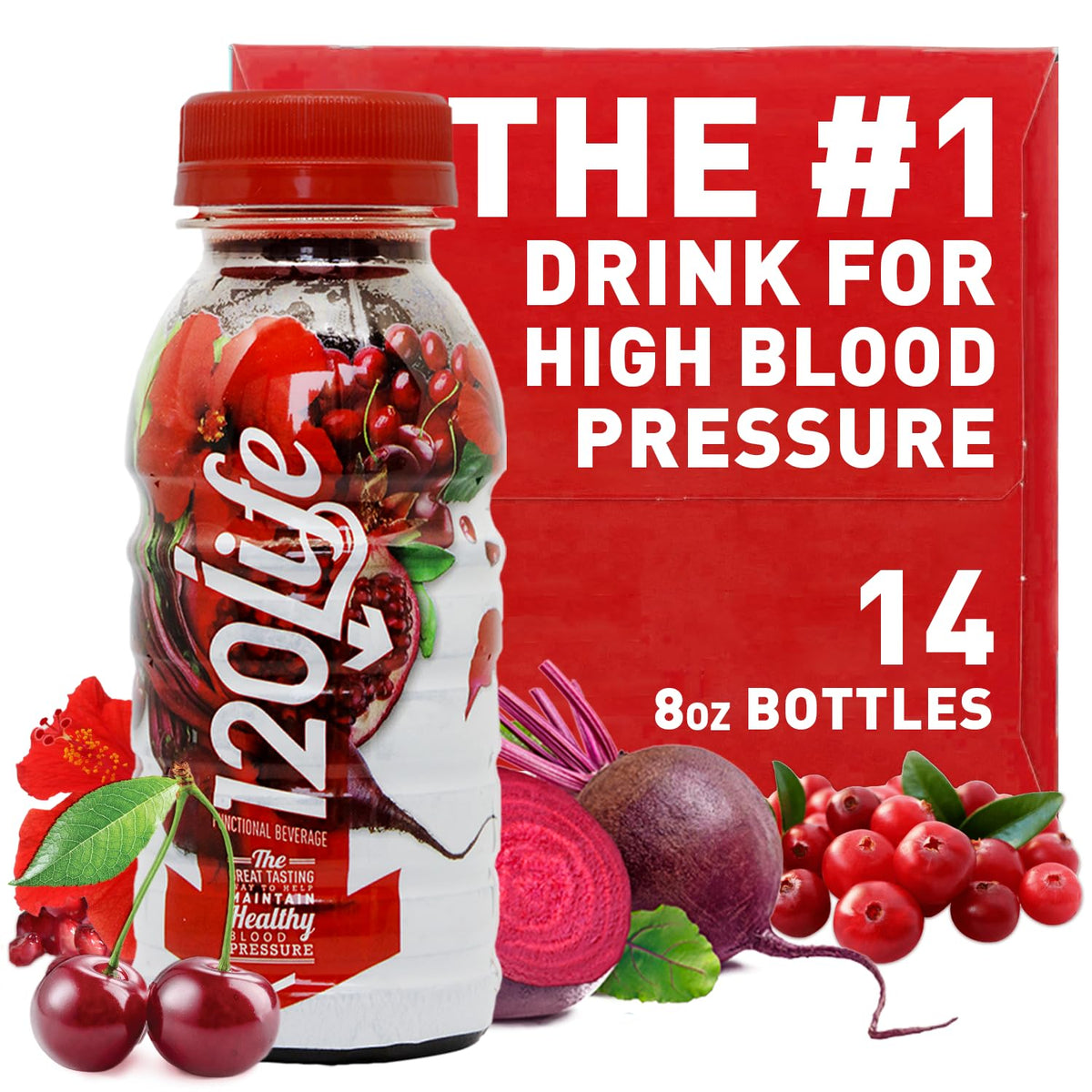 120/Life Blood Pressure Support, Beet Root Juice, Pomegranate Extract, Cranberry Juice, Tart Cherry, Hibiscus, and Magnesium (8 Fl Oz, Pack of 28) - Gluten-Free & Vegan