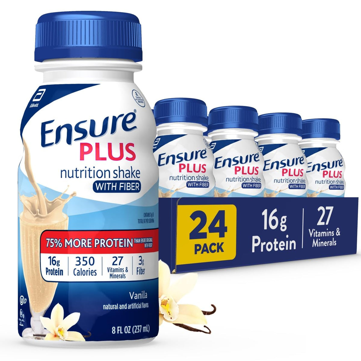 Ensure Plus Milk Chocolate Nutrition Shake With Fiber, 24 Pack