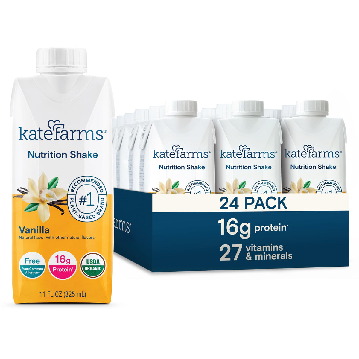 KATE FARMS Organic Nutrition Shake, Chocolate, 16g Protein, 12 Pack