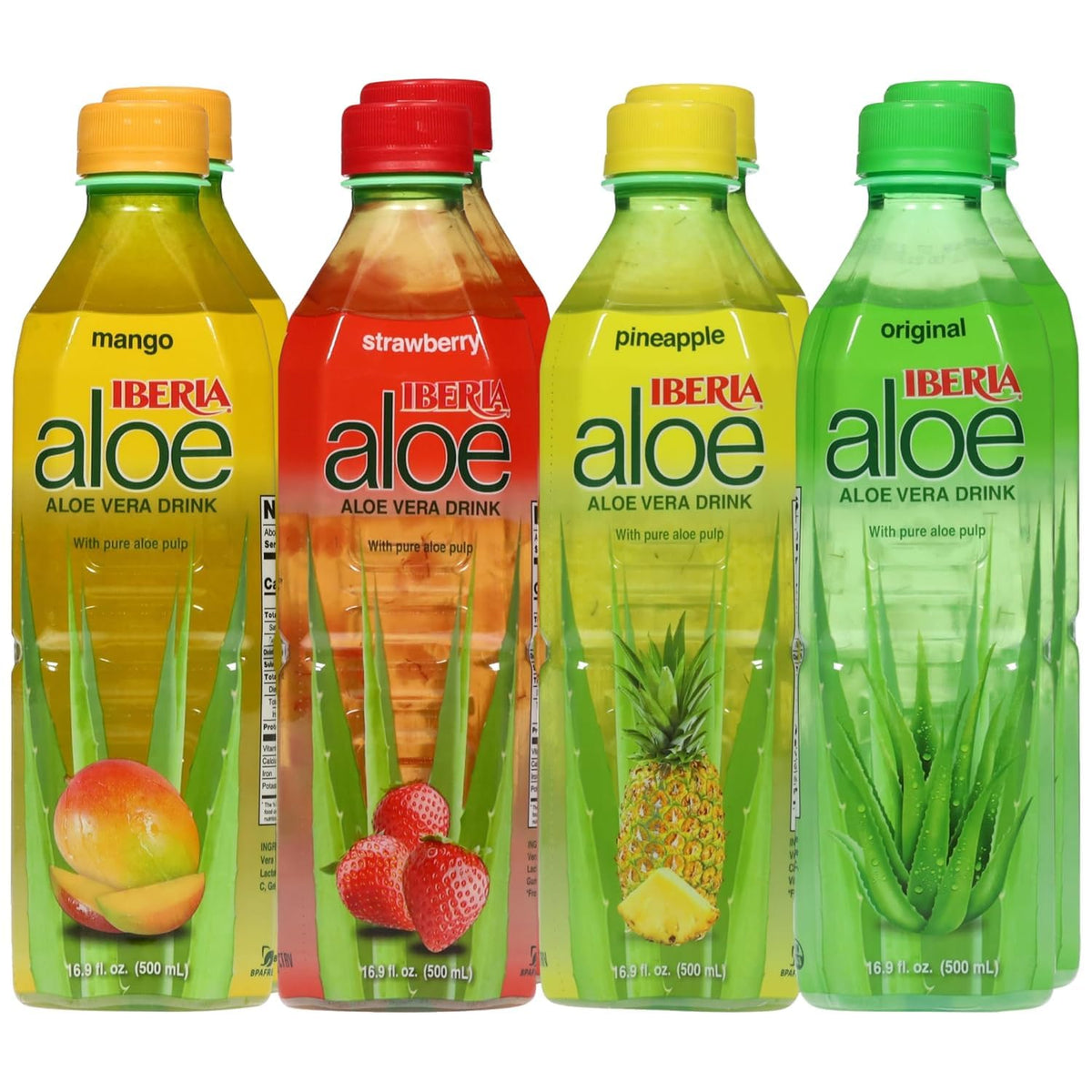 Iberia Aloe Vera Drink with Aloe Vera Pulp, Variety Pack, (Pack of 8) 2 x Original, 2 x Mango, 2 x Pineapple, 2 x Strawberry