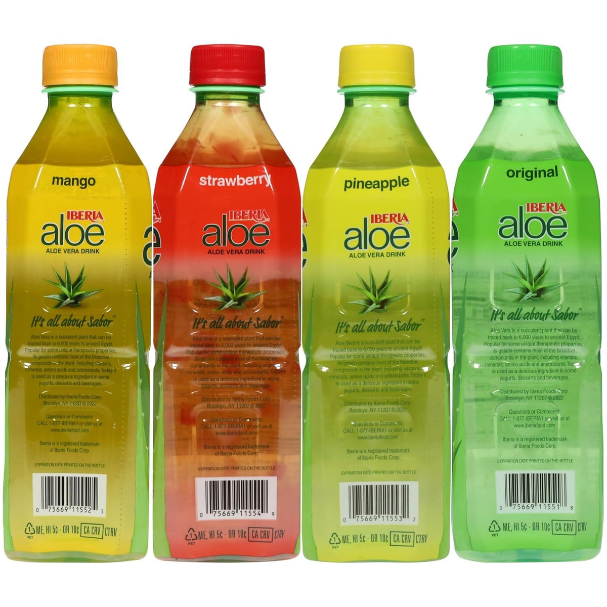 Iberia Aloe Vera Drink with Aloe Vera Pulp, Variety Pack, (Pack of 8) 2 x Original, 2 x Mango, 2 x Pineapple, 2 x Strawberry