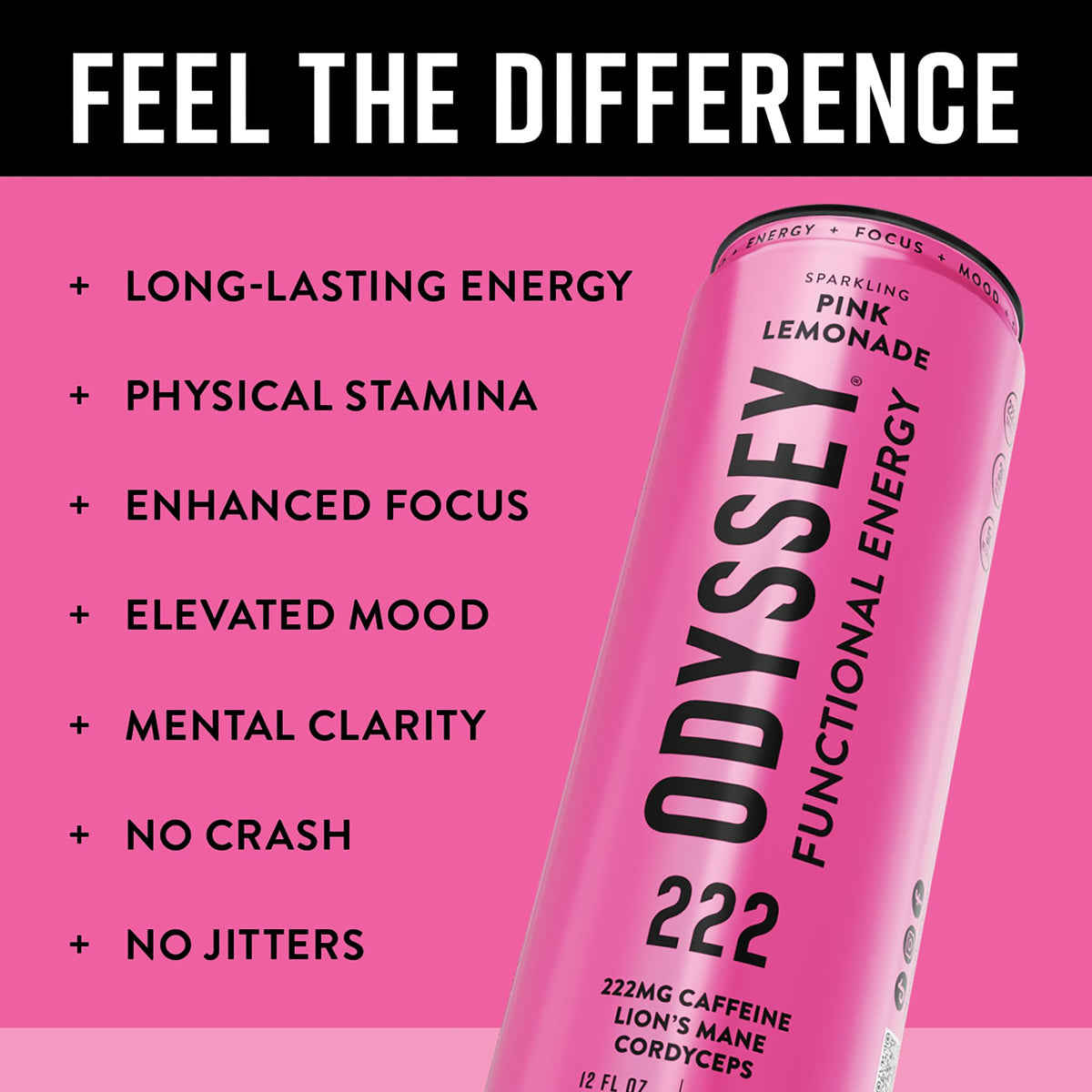 Odyssey Functional Energy Drink, 222mg Caffeine, Variety Pack, 12 OZ | Mushroom energy drink with Lion's Mane, Cordyceps, Ginseng & L-Theanine, no jitters, no crash, vegan & No Added sugars