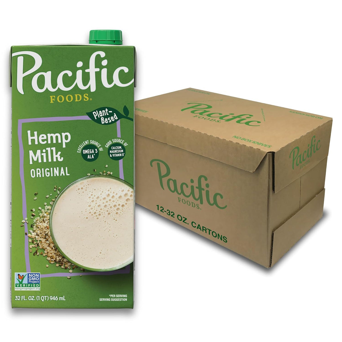 Pacific Foods Hemp Original Plant-Based Beverage, 32 Fl Oz (Pack of 12)