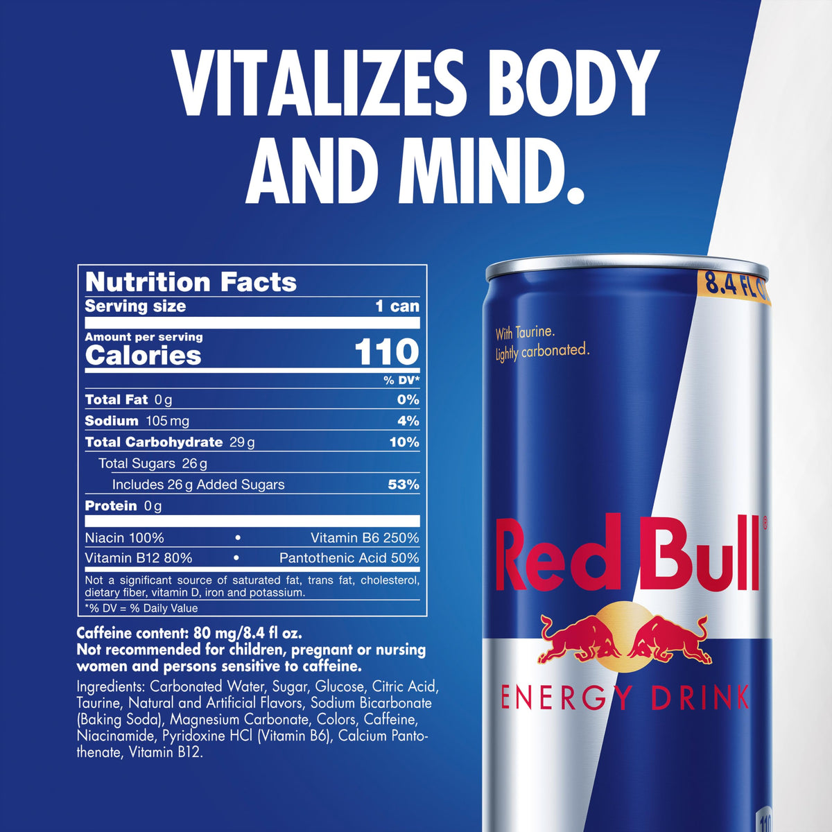 Red Bull Energy Drink | contains caffeine, taurine, B-vitamins, sugar, and water, 16 fl oz, pack of 12 cans