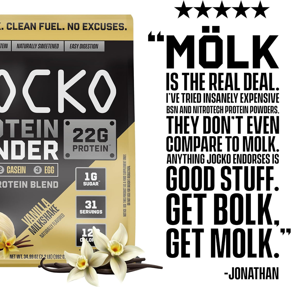Jocko Fuel Protein Bundle (2 Pack) - Chocolate Peanut Butter (2lb) + Vanilla (2lb) - Supports Muscle Recovery & Growth