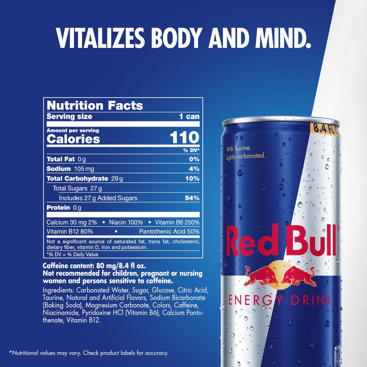 Red Bull Energy Drink | contains caffeine, taurine, B-vitamins, sugar, and water, 16 fl oz, pack of 12 cans