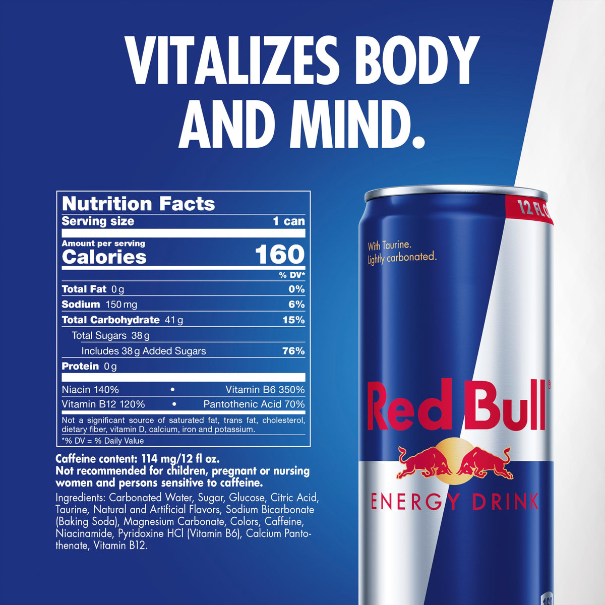 Red Bull Energy Drink | contains caffeine, taurine, B-vitamins, sugar, and water, 16 fl oz, pack of 12 cans