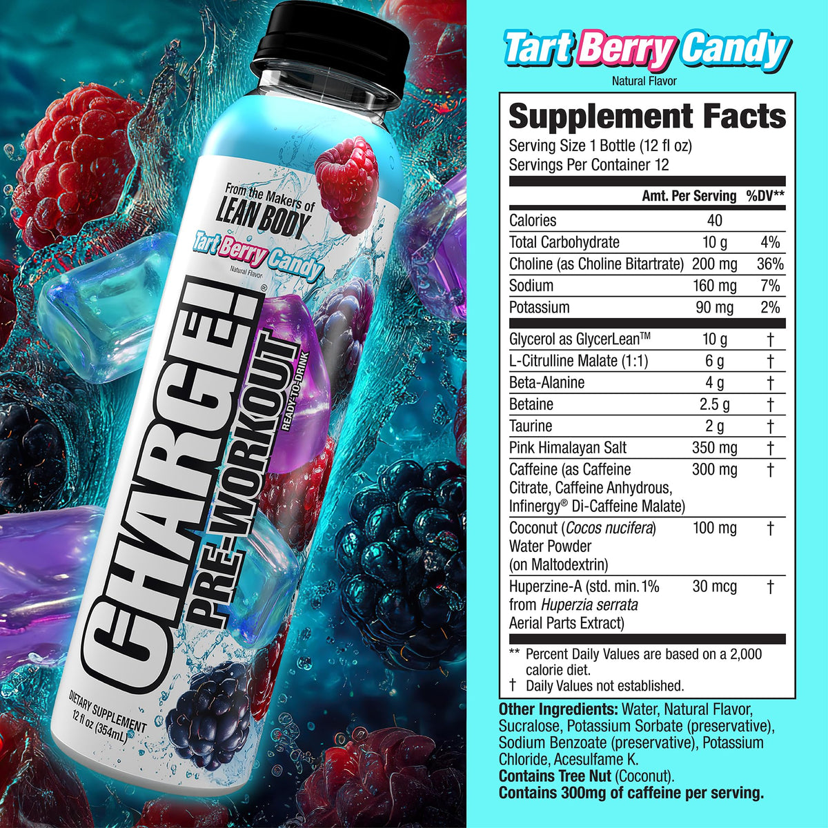 LABRADA Charge Pre Workout Watermelon Candy RTD Drink – Pump, Energy, Endurance Formula with 10g Glycerol, 6g L-Citrulline Malate, 4g Beta Alanine, 300mg Caffeine, + Total Hydration, 12 Servings