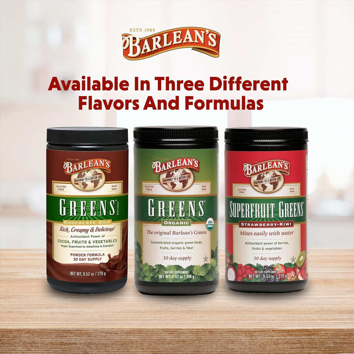 Barlean's Chocolate Greens Powder, Superfood Drink Mix, Vegan, 9.52oz